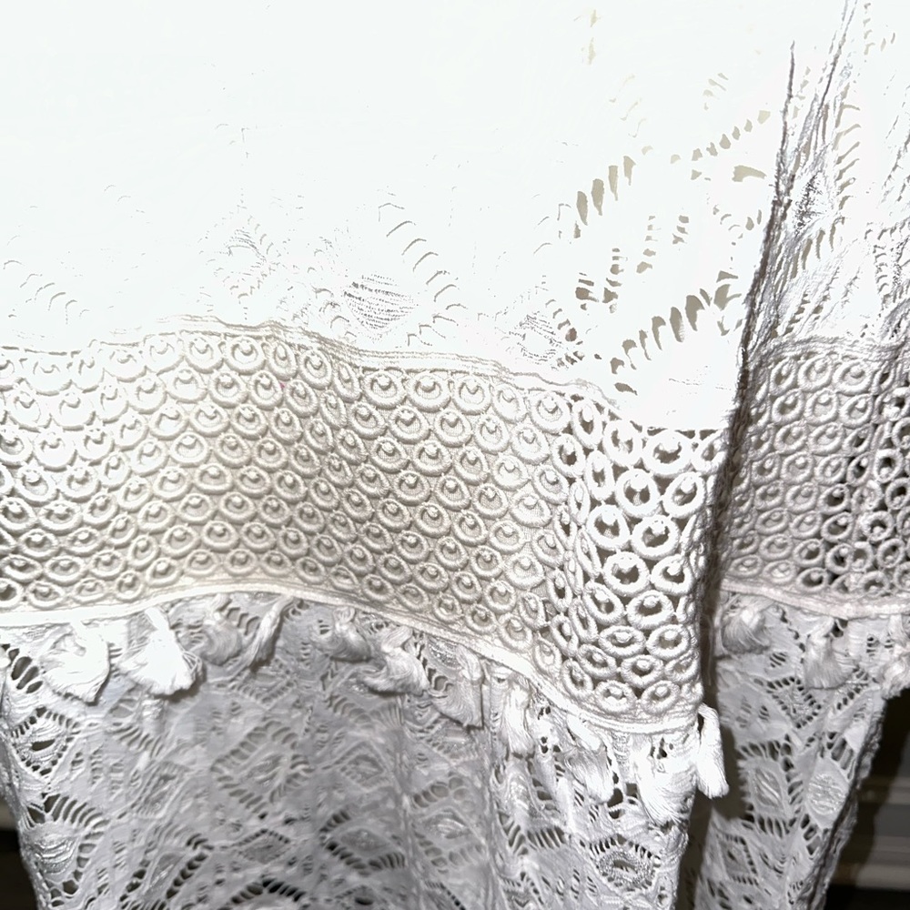 NIGHTCAP Free People *Lima* white crochet lace midi dress w tassels L - Picture 7 of 13